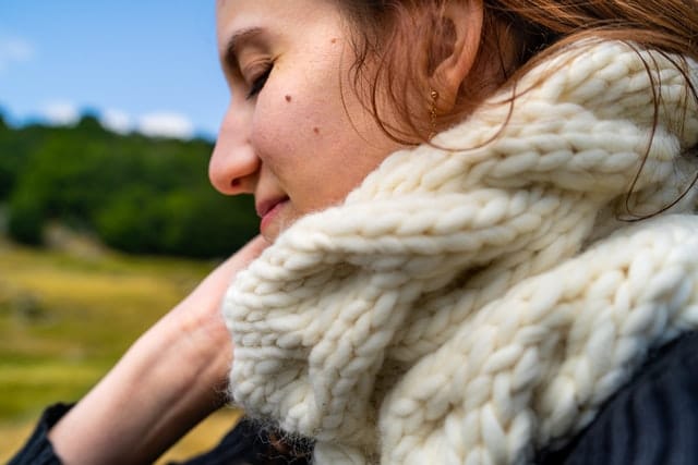 A Photo of a Bulky Knitted Wool Scarf