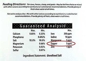 Sheep Mineral Supplement Label